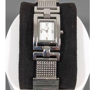 Fossil Silver Watch Womens Bracelet Diagonal Link Textured Small